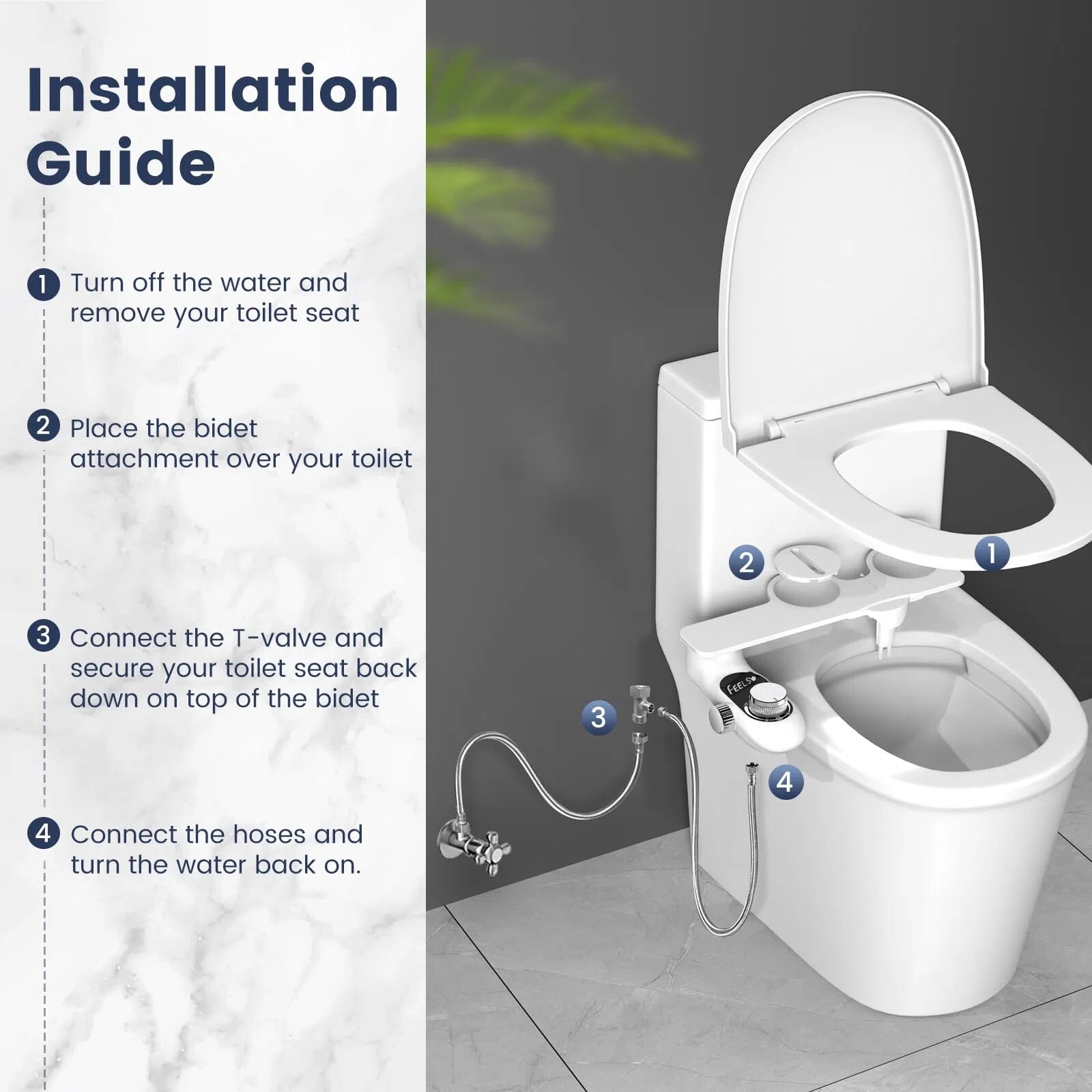 Bidet Fresh Water Spray Kit Non Electric Toilet Seat Attachment with Dual Nozzle