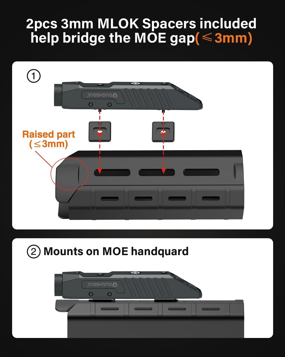 TOUGHSOUL 1450 Lumens Dual Rail Tactical Flashlight with Red/Green Laser Sight