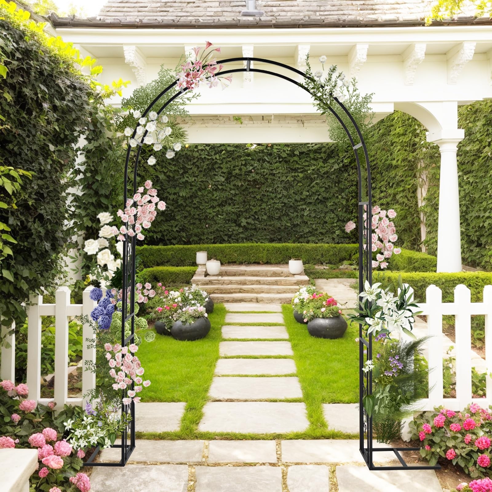 Metal Garden Arch Trellis for Climbing Plants Outdoor Wedding Patio Decor Black