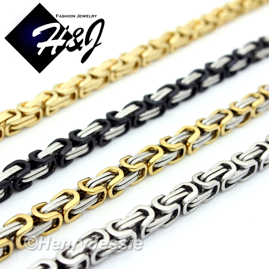 18"-40"Stainless Steel 4/6/9mm Silver/Gold/Black Plated Byzantine Box Necklace