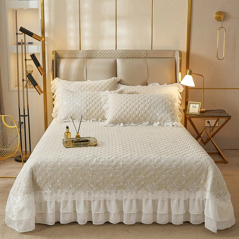 Thicken Quilted Lace Bed Skirt Coverlet Bed Cover Bed Linen Bedspreads