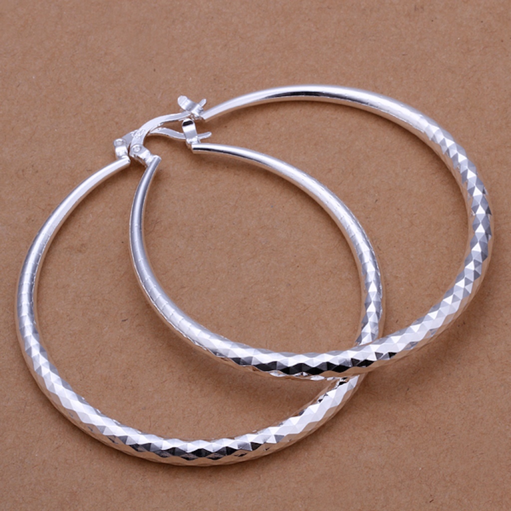 925 Sterling Silver Hoop Pierced 2" Inch Earrings L2