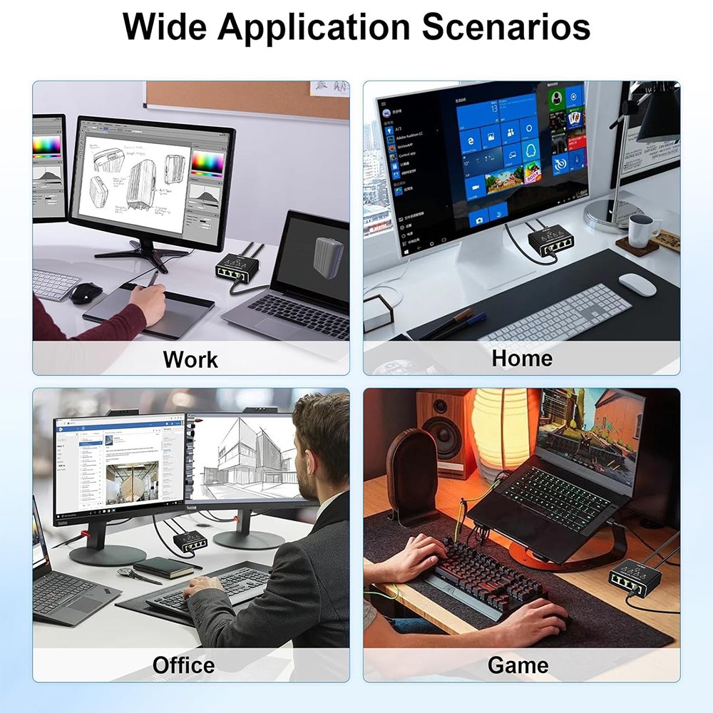 RJ45 Gigabit Ethernet Splitter 1000Mbps LAN Network Internet 1 to 4 Out Adapter
