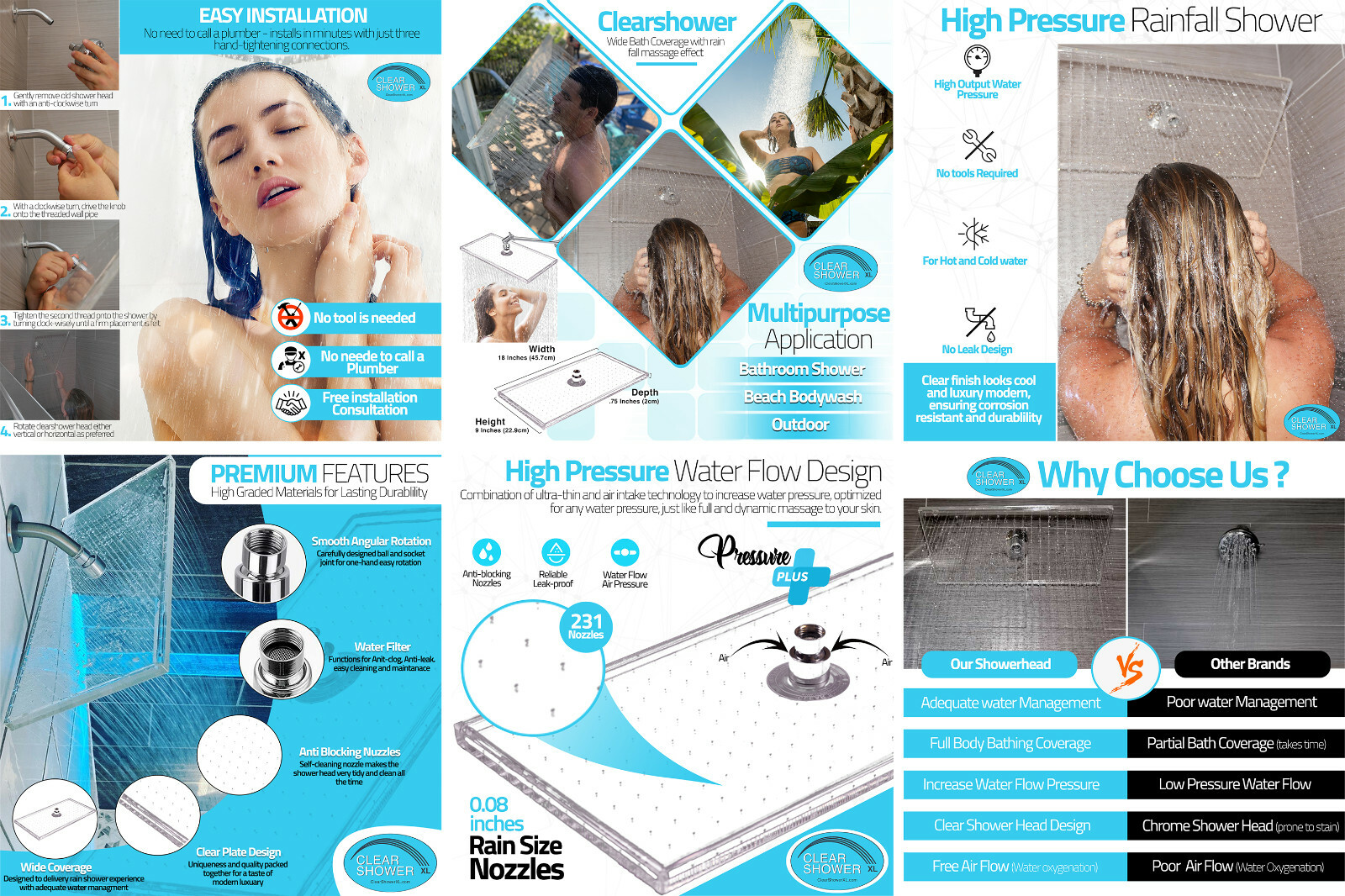 Large MIRROR Shower Head - Luxury Firm Pressure Rainfall Showerhead - NEW