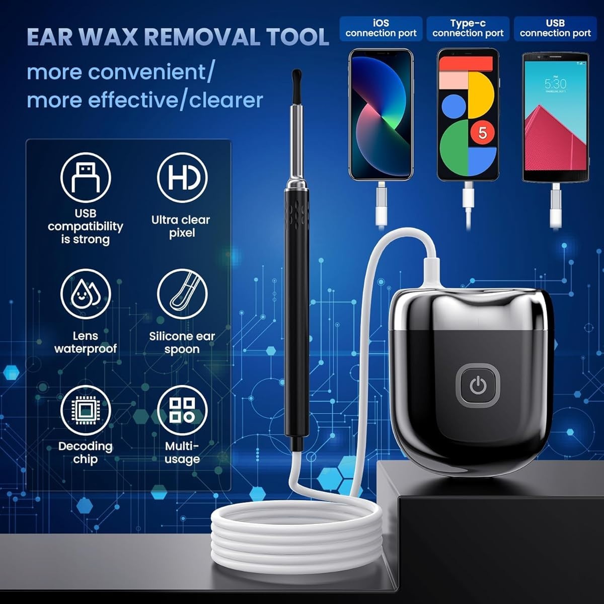 Ear Wax Removal 1080P Remover Cleaner with Camera Tool Otoscope Waterproof Gifts