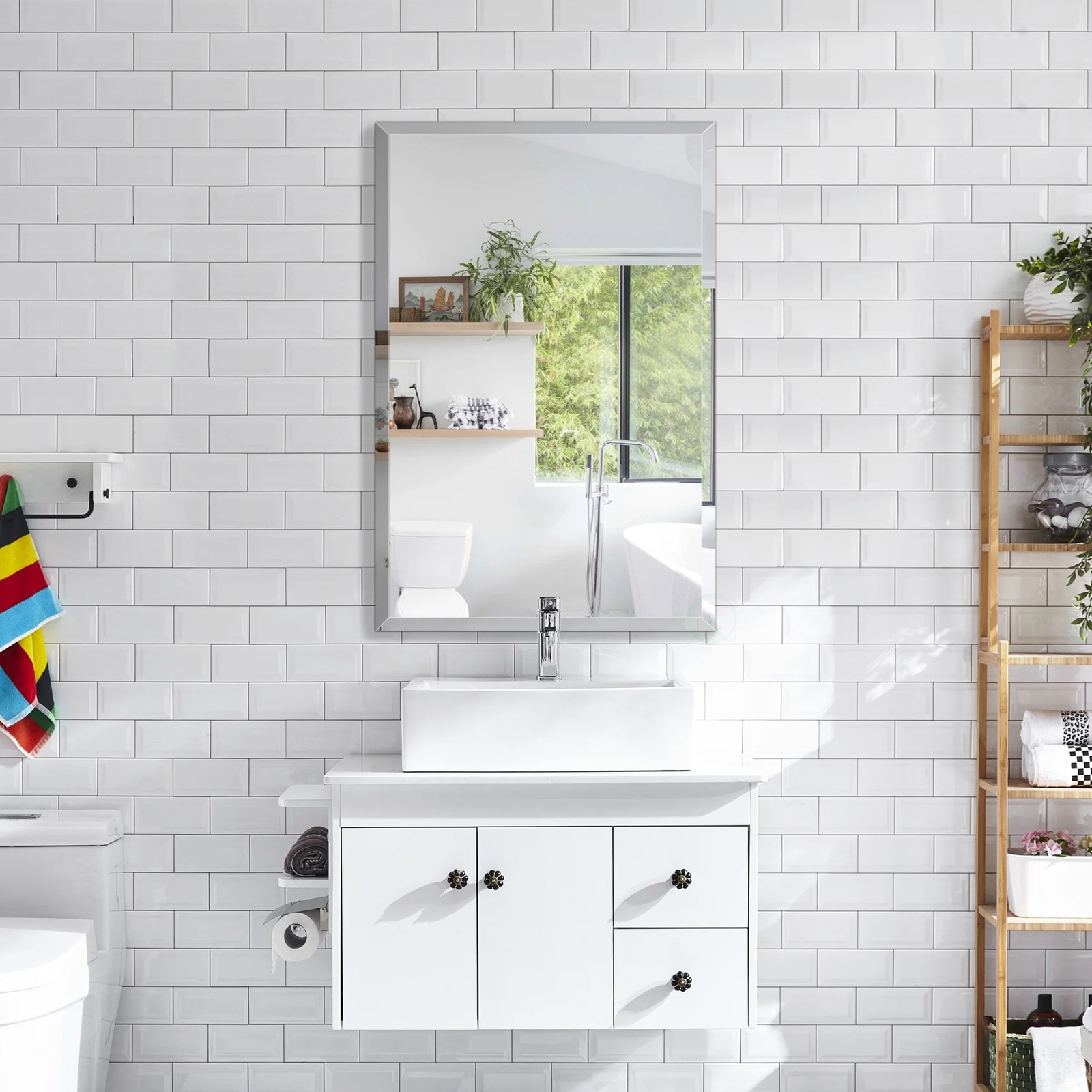 Plastic Bathroom Medicine Cabinet with Mirror, 2 Adjustable Plastic Shelves