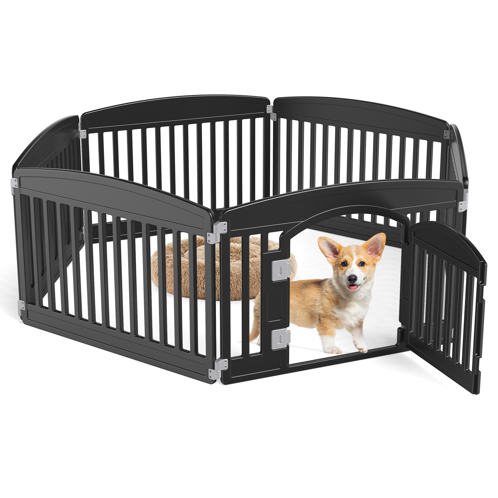 Pet Playpen Plastic Dog Playpen Lockable Sliding Door 4/6 Panel 24in Suction Cup
