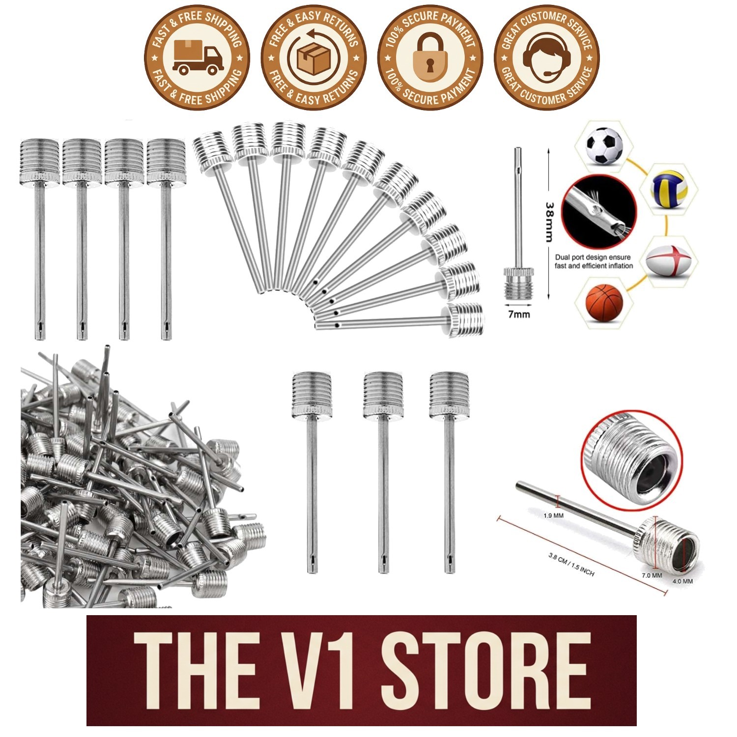 homepa 50pcs Air Pump Needle Air Inflation Needle for Basketball Soccer Ball