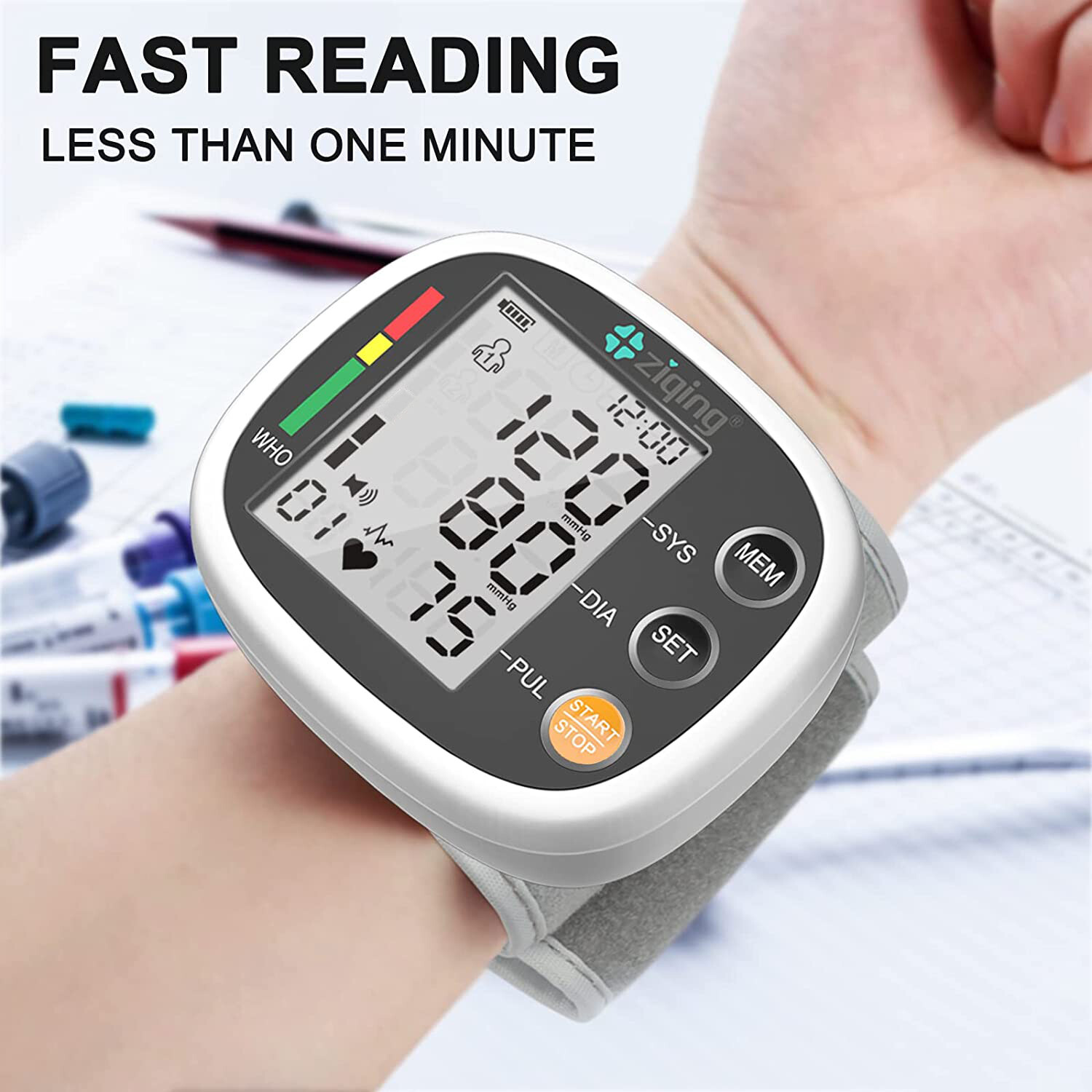 Automatic Wrist Blood Pressure Monitor Heart Rate Machine or Finger Splint