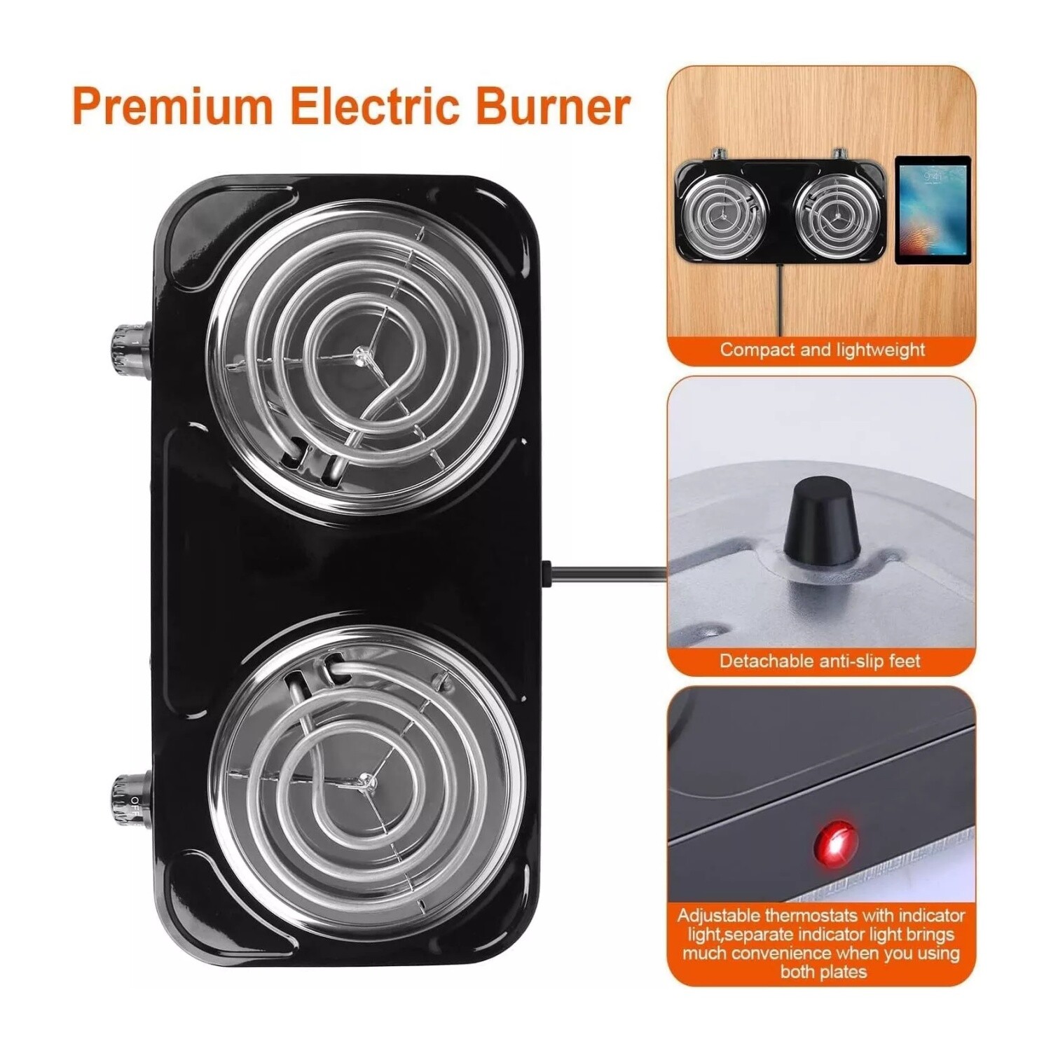 2000W Portable Kitchen Electric Double Burner Hot Plate Cooktop Cooking Stove US