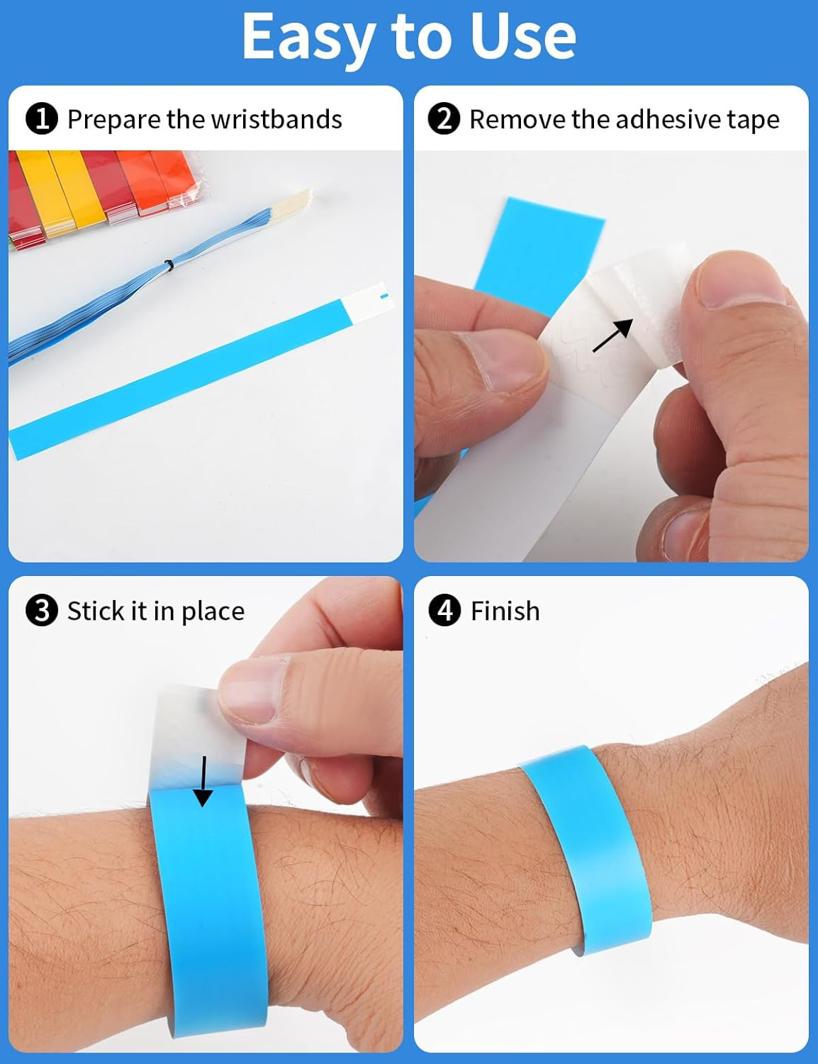 500 Pcs Wrist Bands, Paper Wristbands for Events, Adhesive Colored Wristbands, D