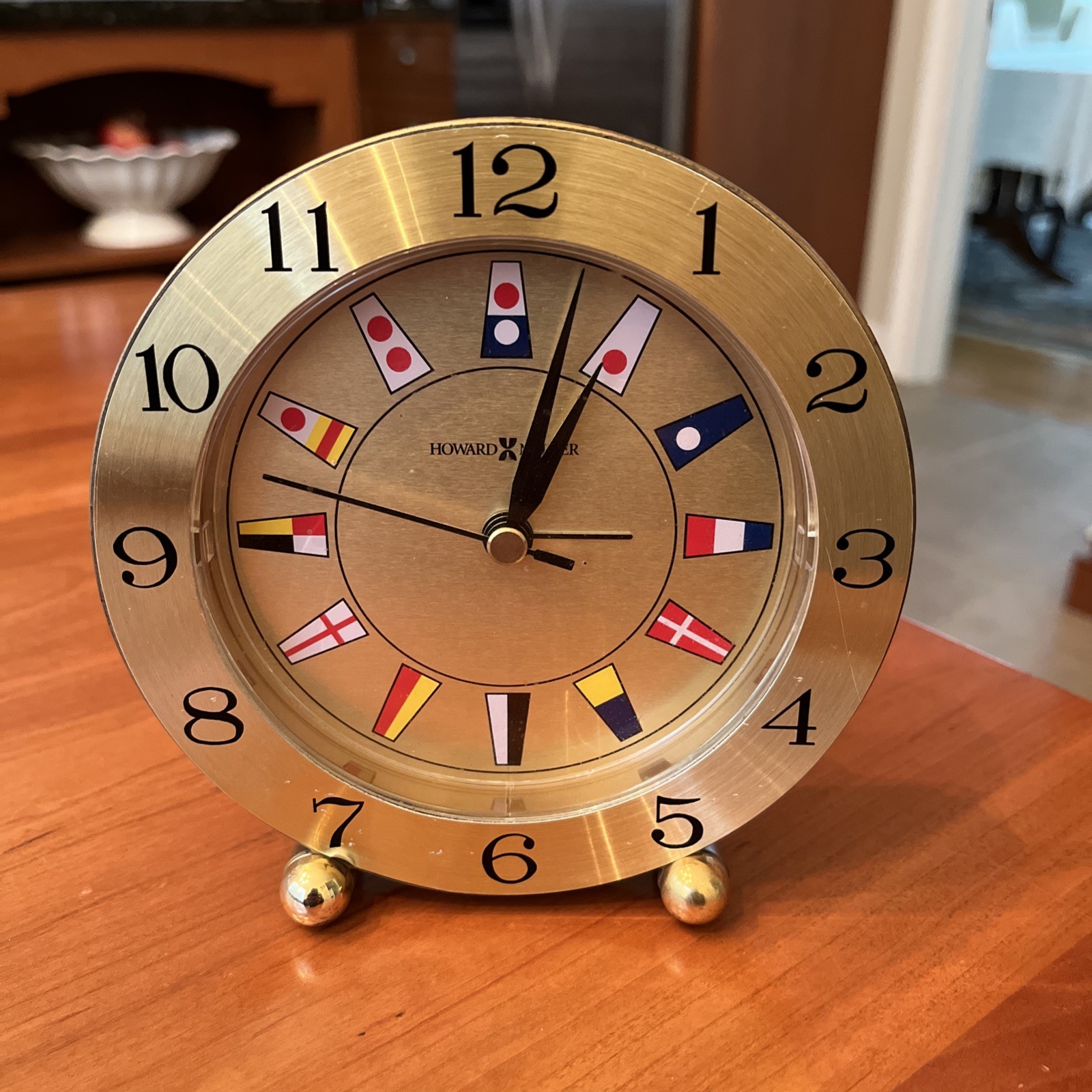 Howard Miller Shipmate Nautical Signal Flag Maritime Alarm Table Clock Gold Tone