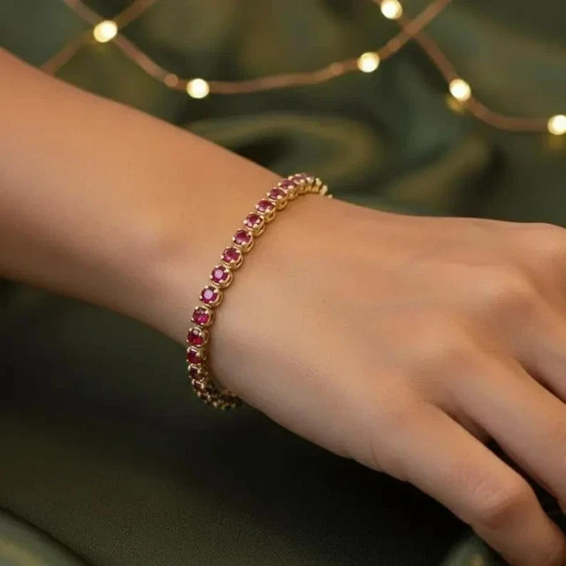 7 Ct Round Cut Women's Lab Created Ruby Tennis Bracelet 14K Yellow Gold Plated