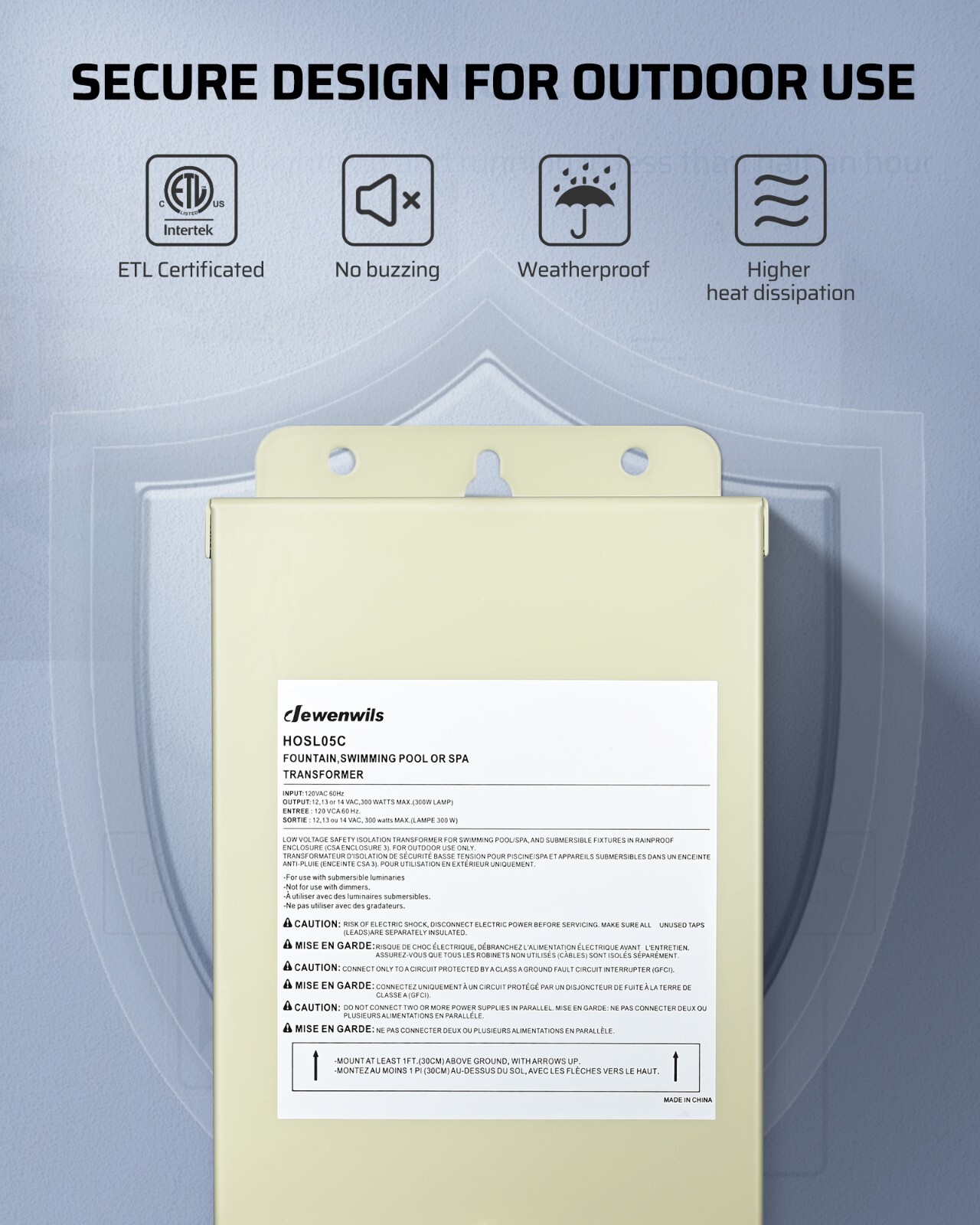 DEWENWILS 300W Low Voltage Pool Light Transformer, 120V AC to 12V/13V/14V AC, Mu