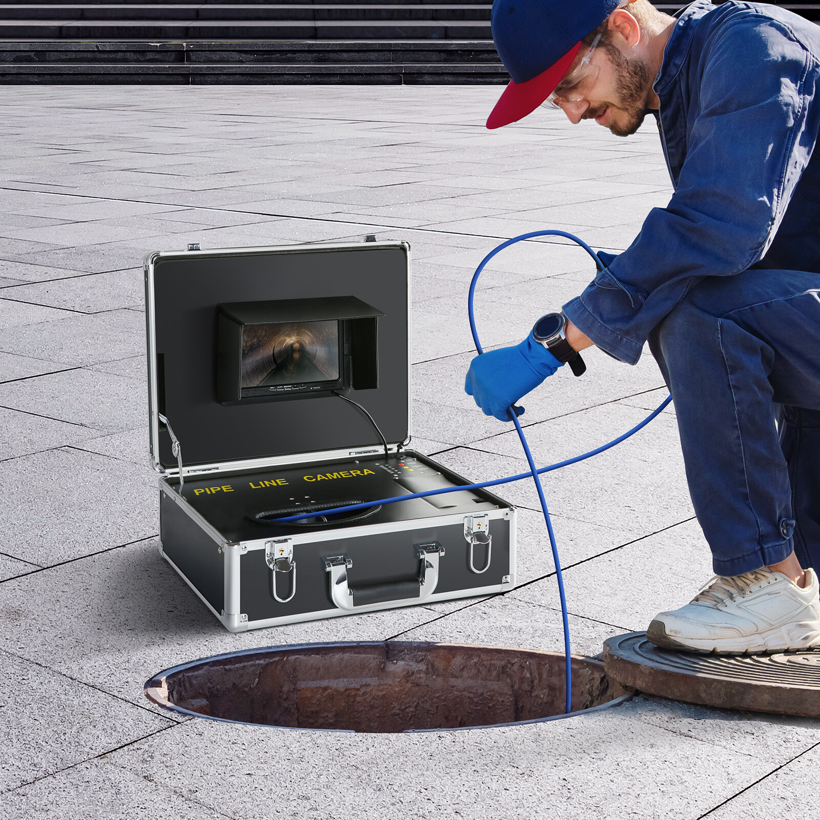 VEVOR 50m/165ft Sewer Camera Pipe Inspection Drain Camera 7 inch Screen