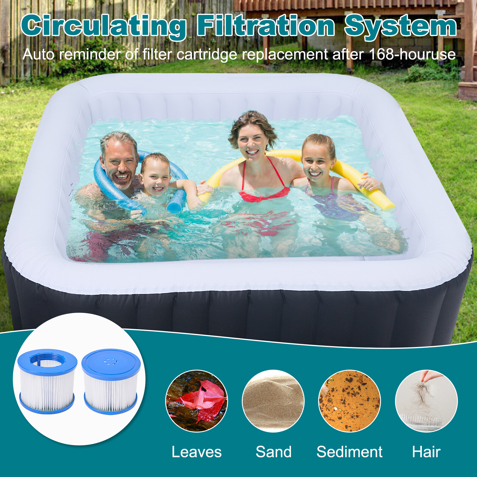NAIZEA 240 Gallon Inflatable Hot Tub 6 Person Control Panel With 130 Bubble Jets