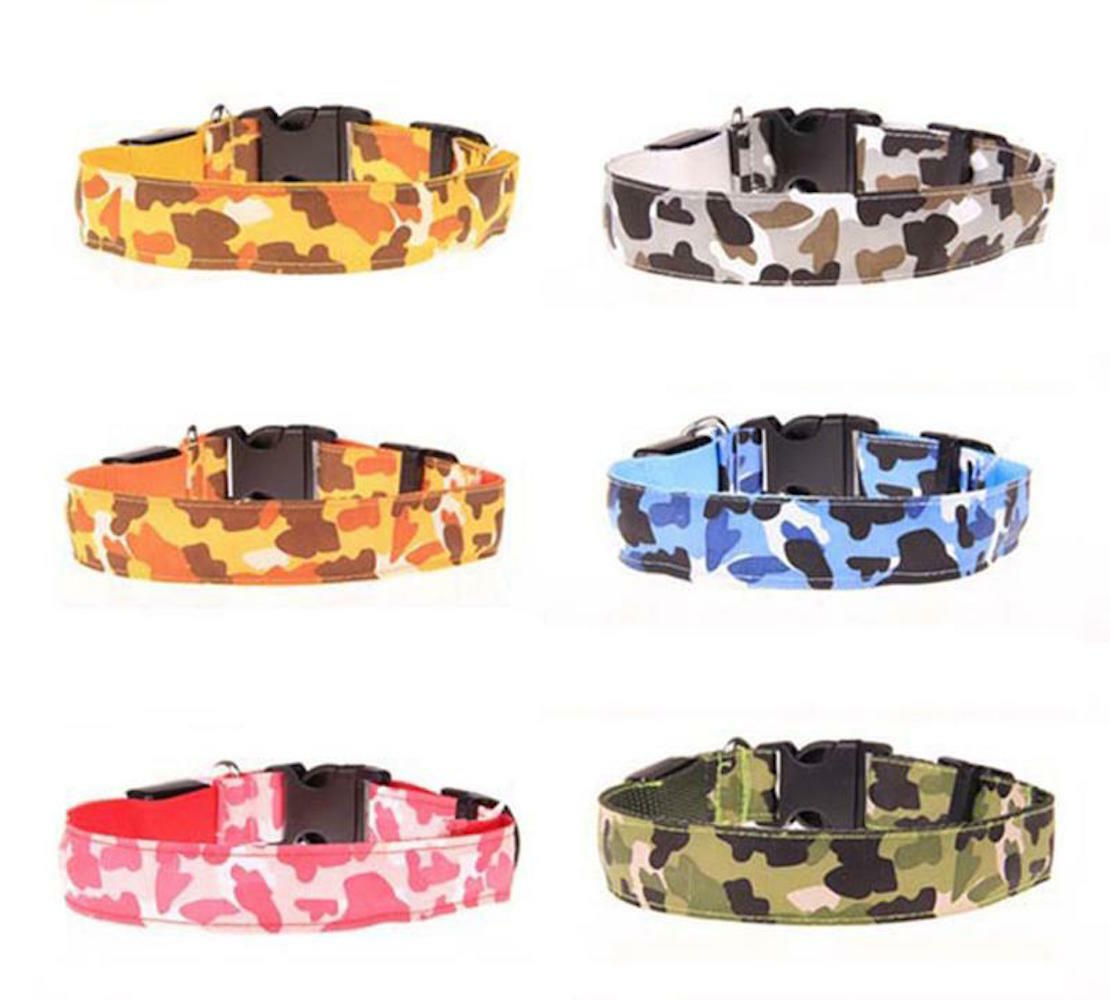 CAMOUFLAGE LED RECHARGEABLE COLLAR CAMO light-up Dog Pet Safety USB flash glow