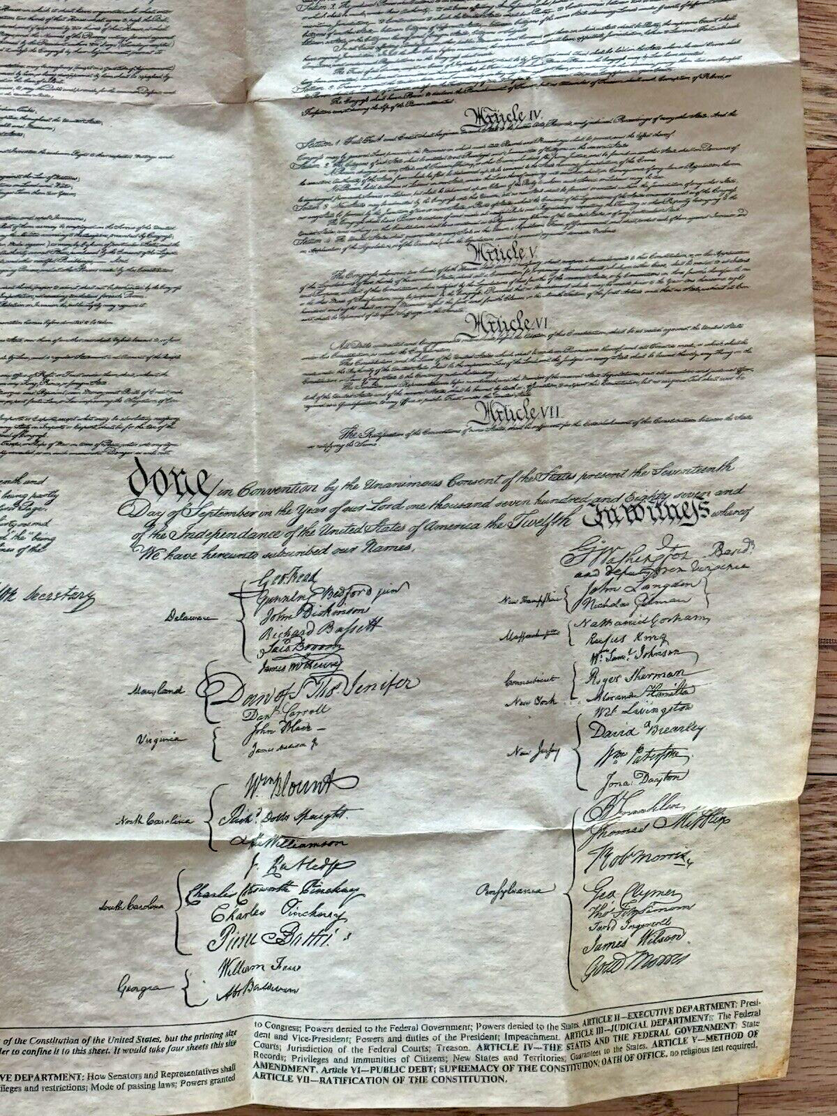 Constitution of the United States 1787 Reproduced on Antiqued Parchment Paper