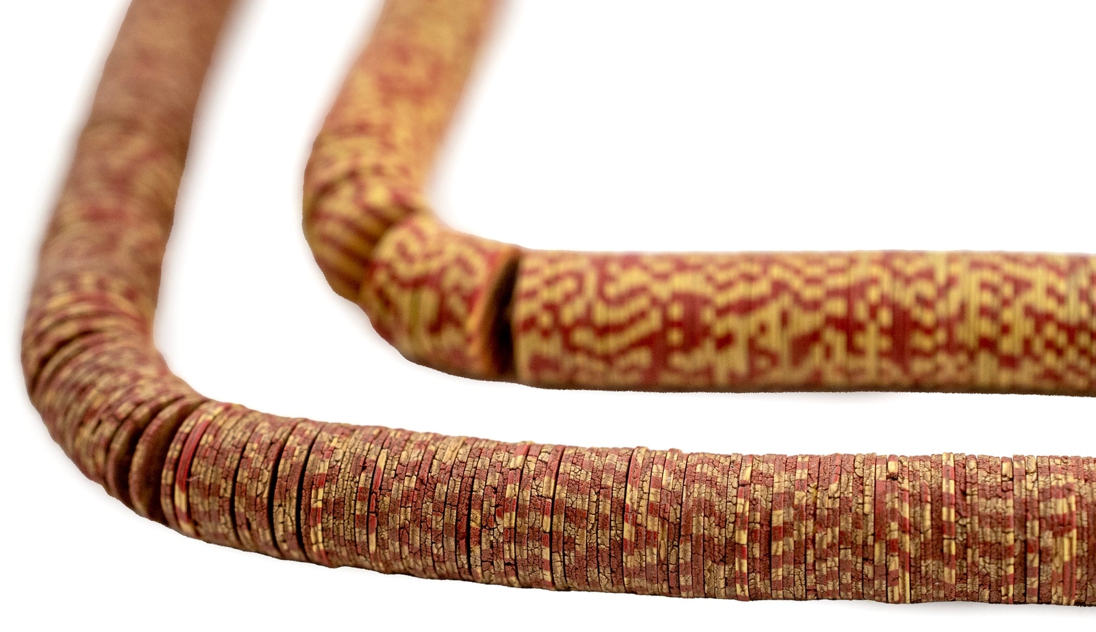 Rare Red Patterned Vintage Vinyl Beads 7mm Ghana African Heishi 26 Inch Strand