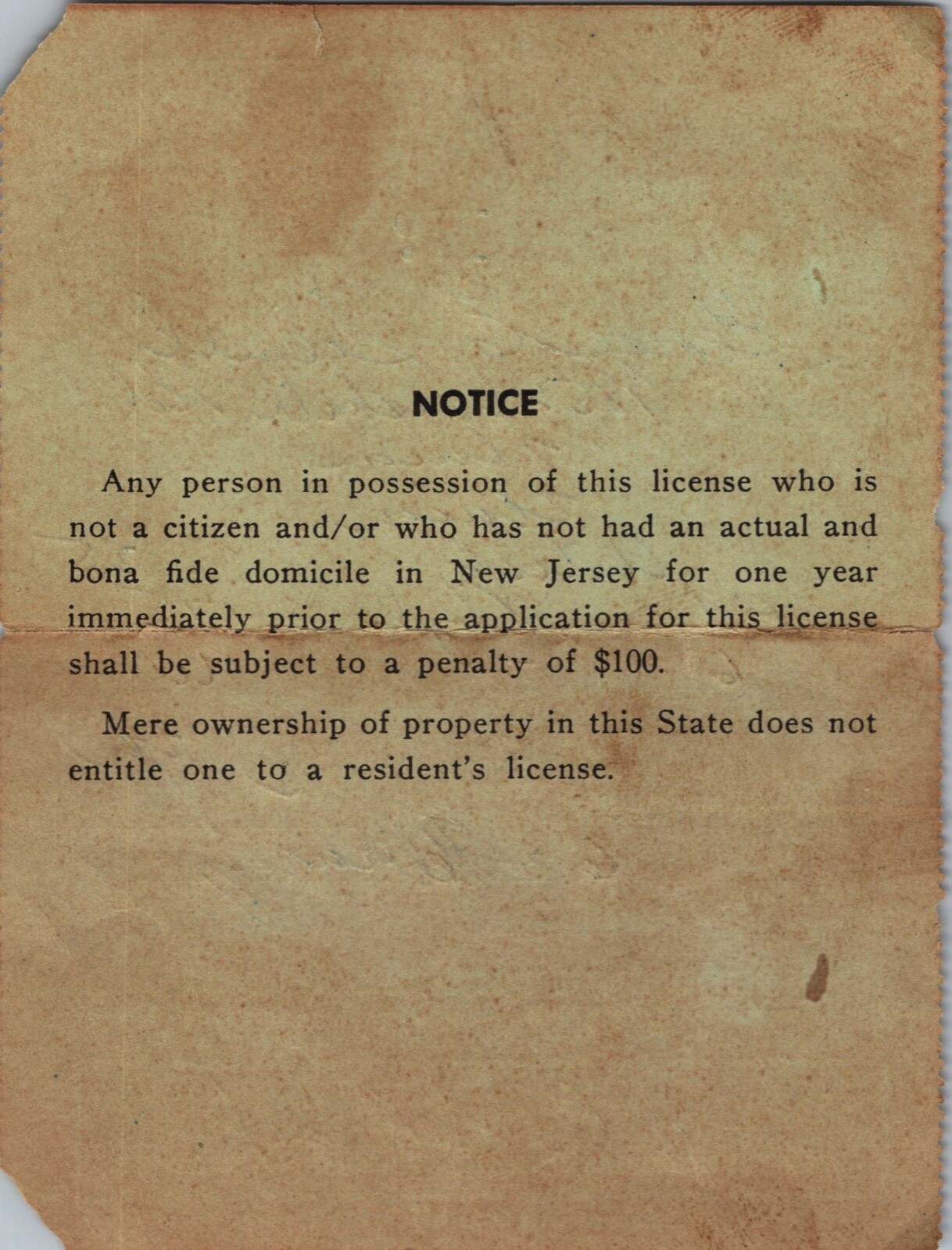 Hunting License 1952 New Jersey