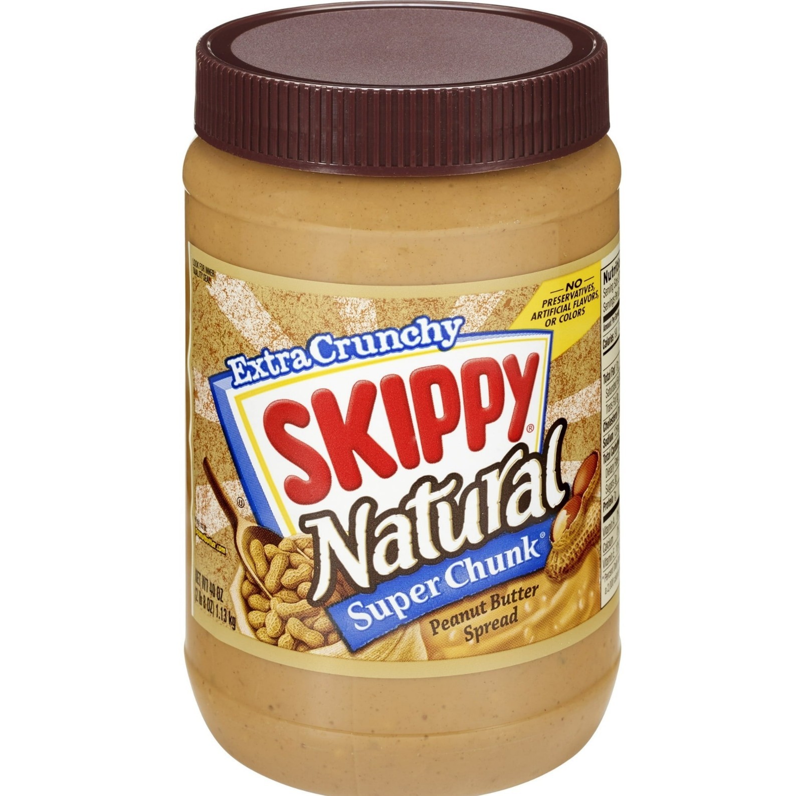 Skippy Natural Crunchy Peanut Butter Super Chunk 40oz Made 90% Peanuts