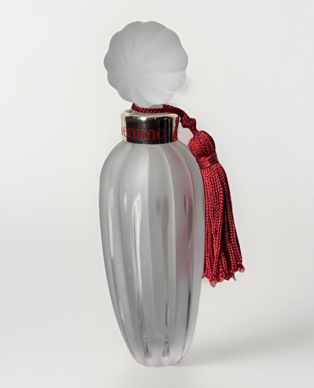 VINTAGE VALENTINO FACTICE DUMMY FROSTED GLASS PERFUME FRANCE 4 3/4" BOTTLE 1985