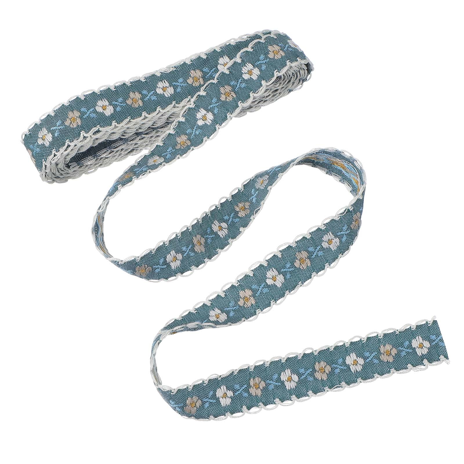 3 Yards Jacquard Ribbon Trim Floral Embroidered Ribbon Cyan