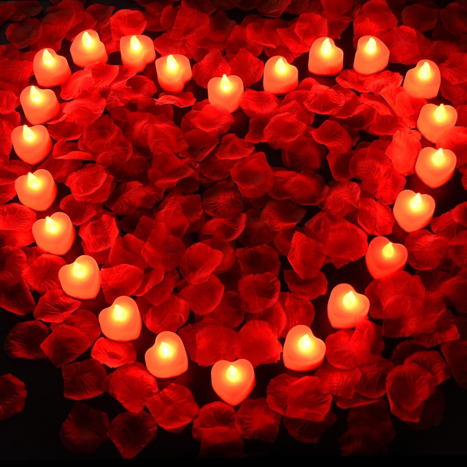 1000/2000pcs Artificial Rose Petals with LED Tea Lights Kit for Special and Rom