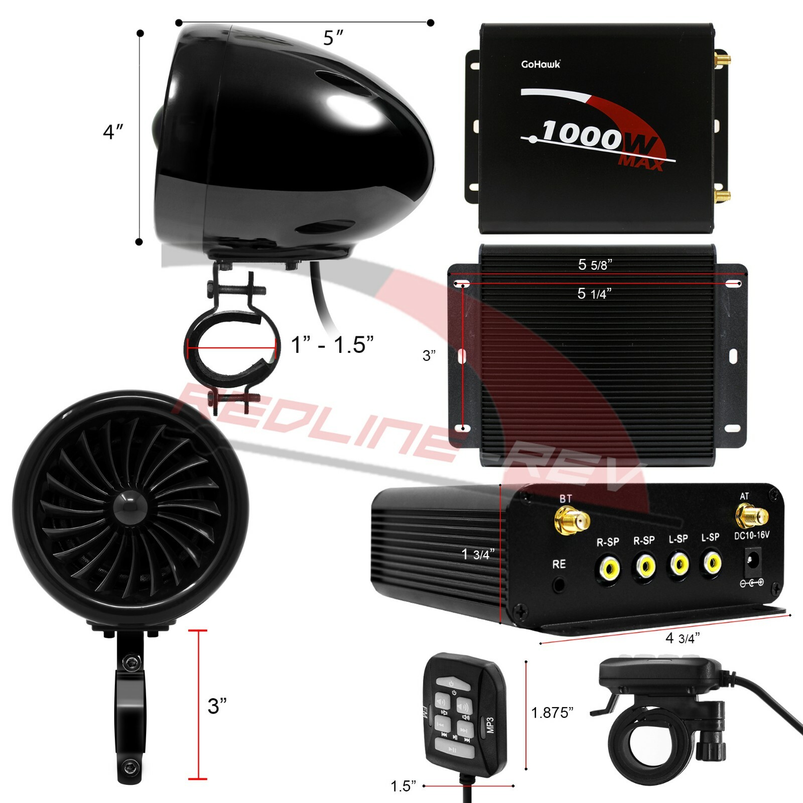 1000W Amp Motorcycle Waterproof Bluetooth Stereo 4-Speakers Audio MP3 System ATV