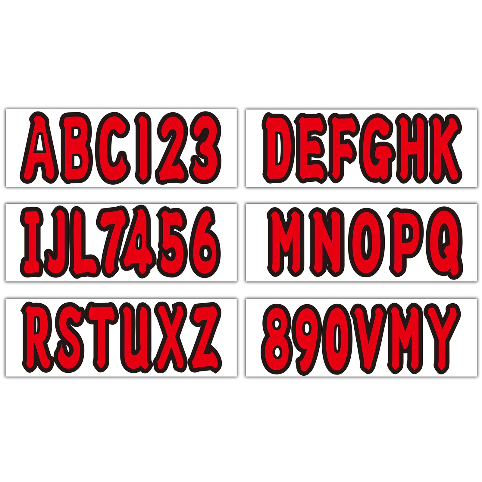 Custom Boat Registration Numbers Letters Red Decals 4 Sets of A-Z & 0-9
