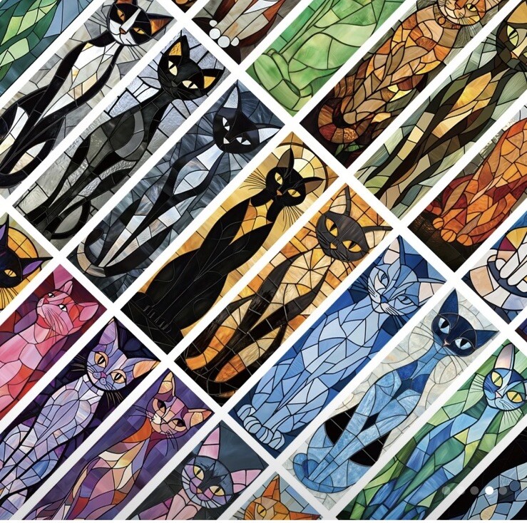 30 PC Bookmark Set Cats Stained Glass Whimsical 1.5" x 6" New Free Ship 200