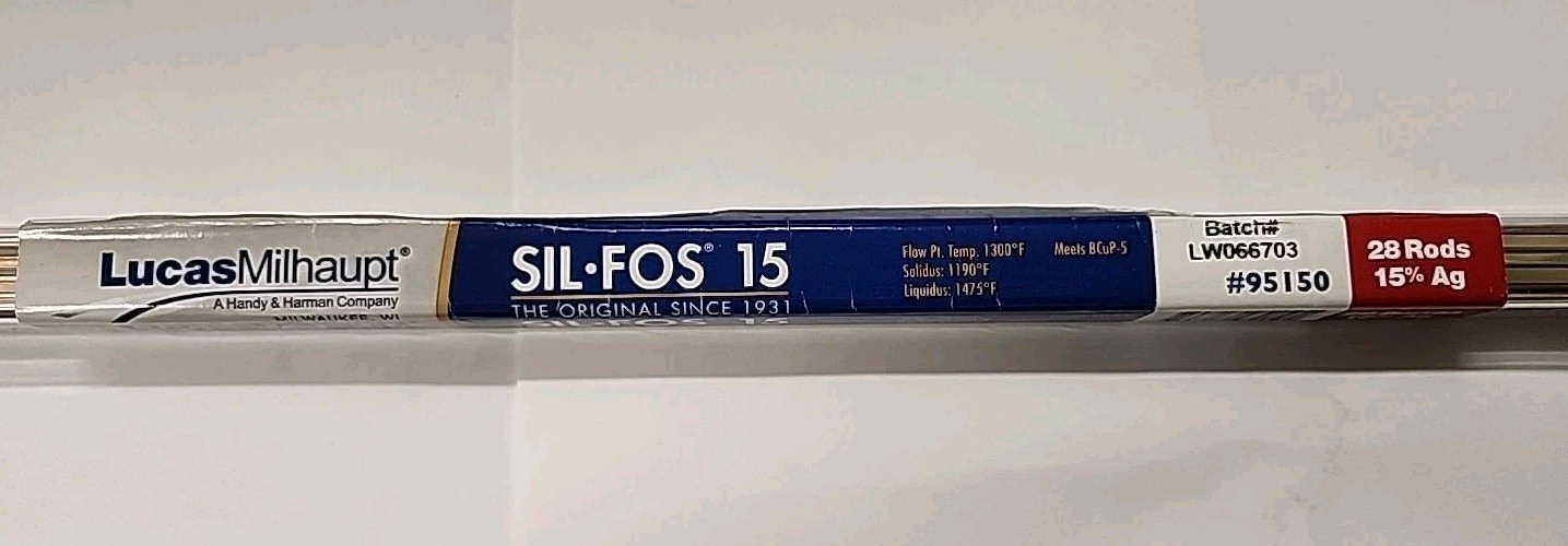 1 Lb Lucas Milhaupt Sil Fos Silvaloy 15% Silver Solder 28 brazing rods 95150