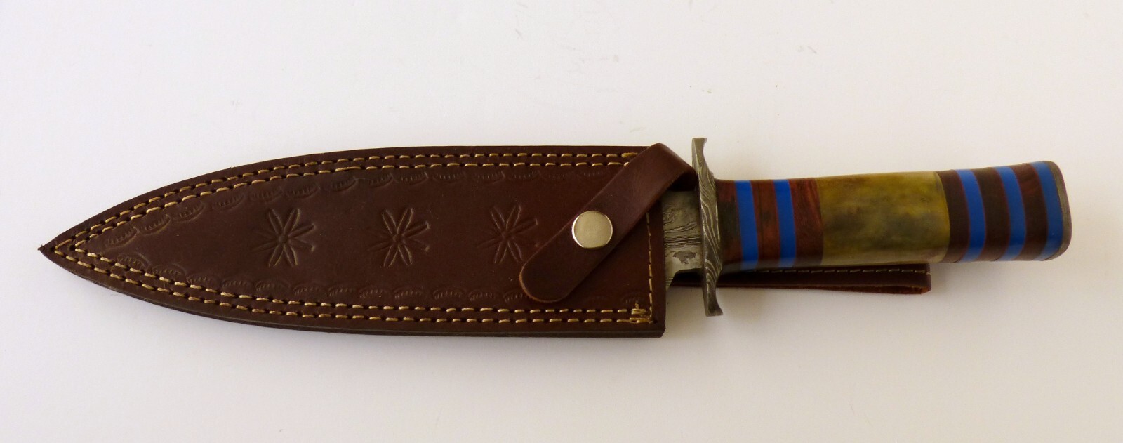 13.5" Fixed Blade Knife Dagger 8" Damasus Steel Blade & Bolster Leather Sheath