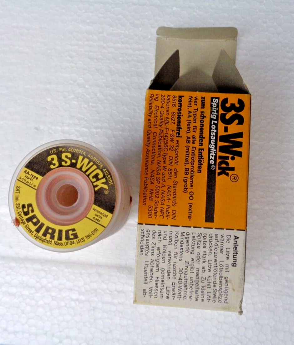 10 Solder Wick 1.1mm Braided. 5.5FT No Clean Wick 3S-WICK SPIRIG NEW MADE IN USA