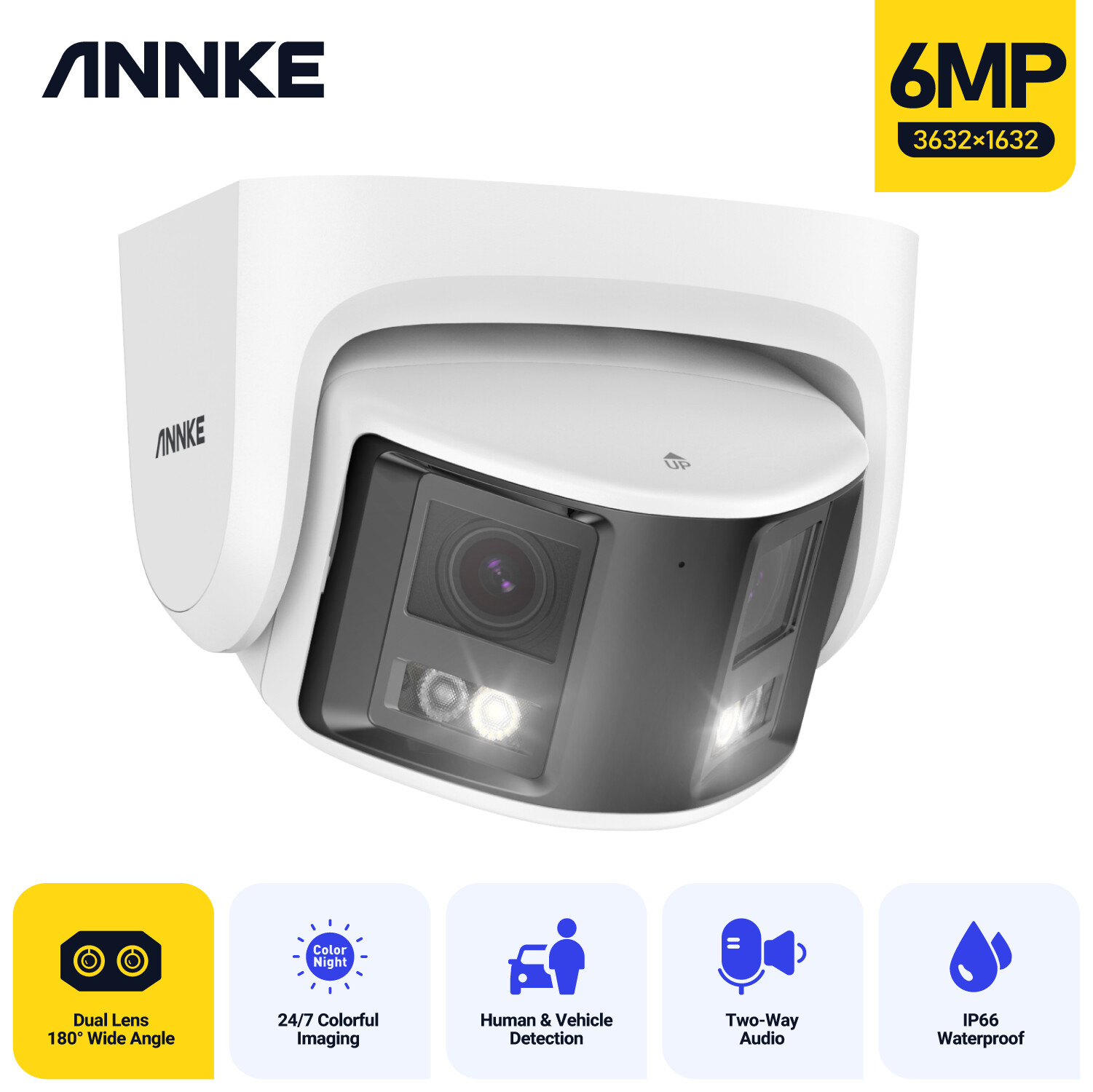 ANNKE 6MP POE Security IP Camera Dual Lens Outdoor Color Night Two-Way Audio AI