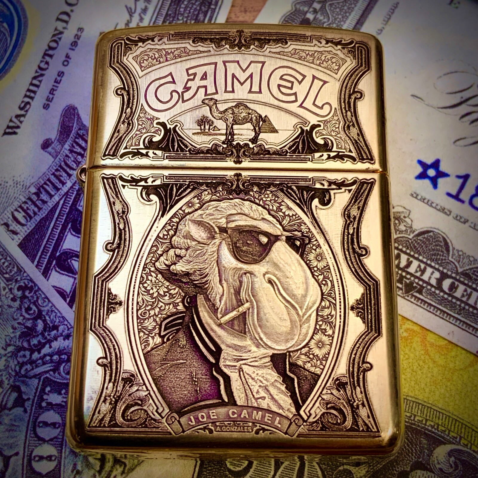 Zippo “Joe Camel” Engraved Brass Armor Cigarette Lighter - Limited Edition of 50