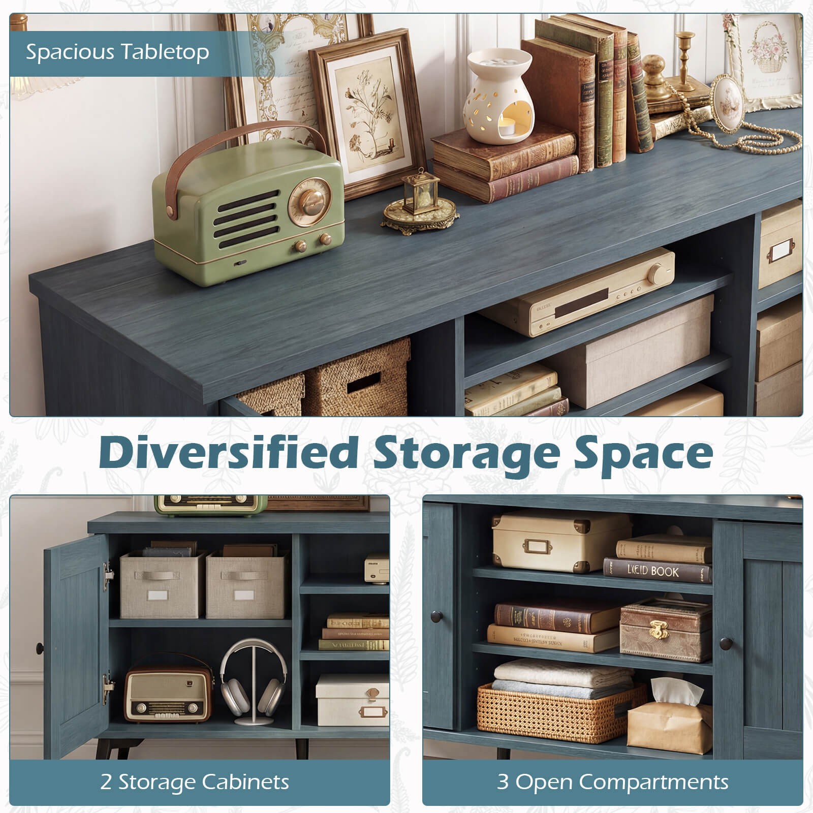 2-Door TV Stand for TVs up to 65” with 2 Storage Cabinets & 4 Adjustable Shelves