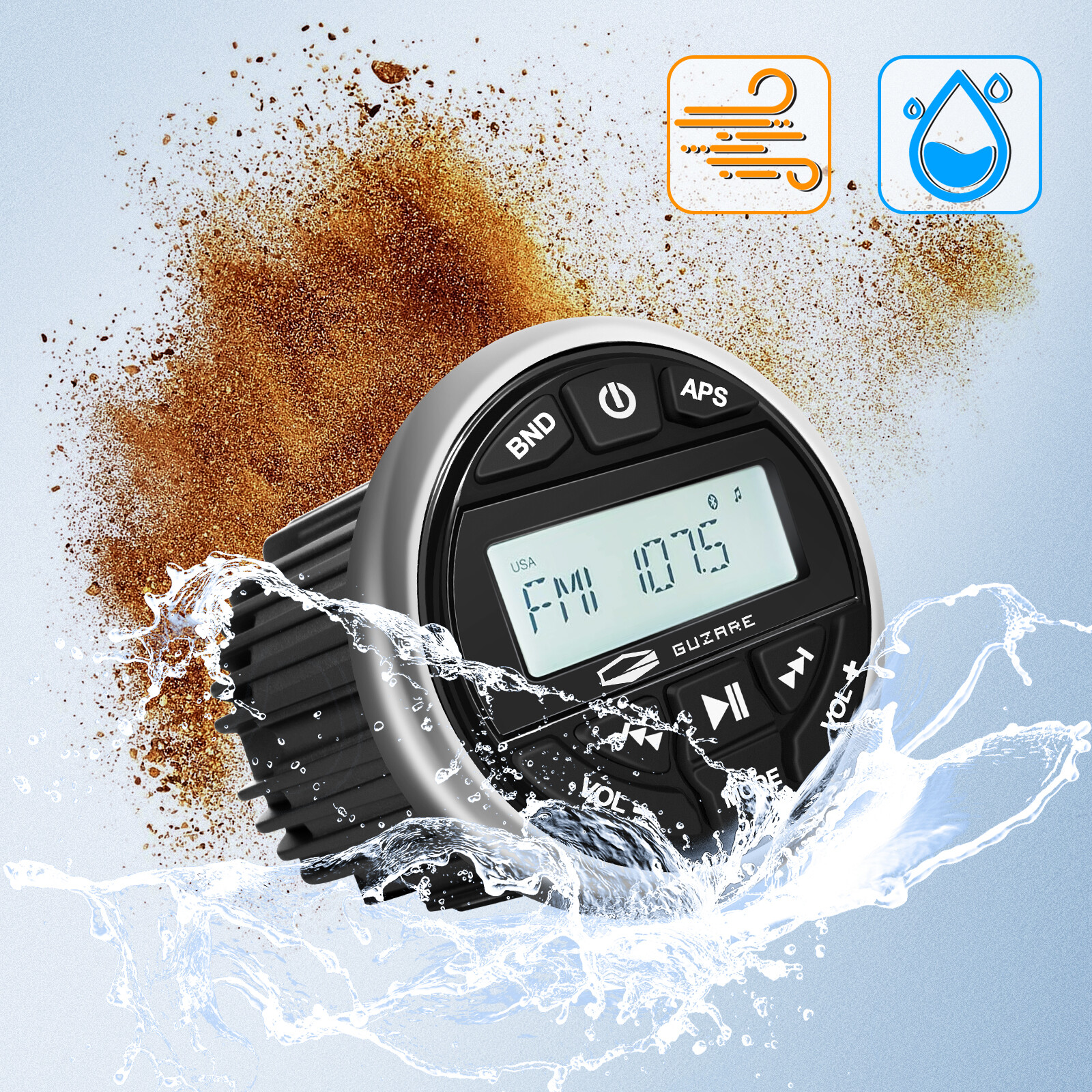 Marine Stereo Audio System Receiver with Bluetooth, USB, AUX input, FM/AM Radio