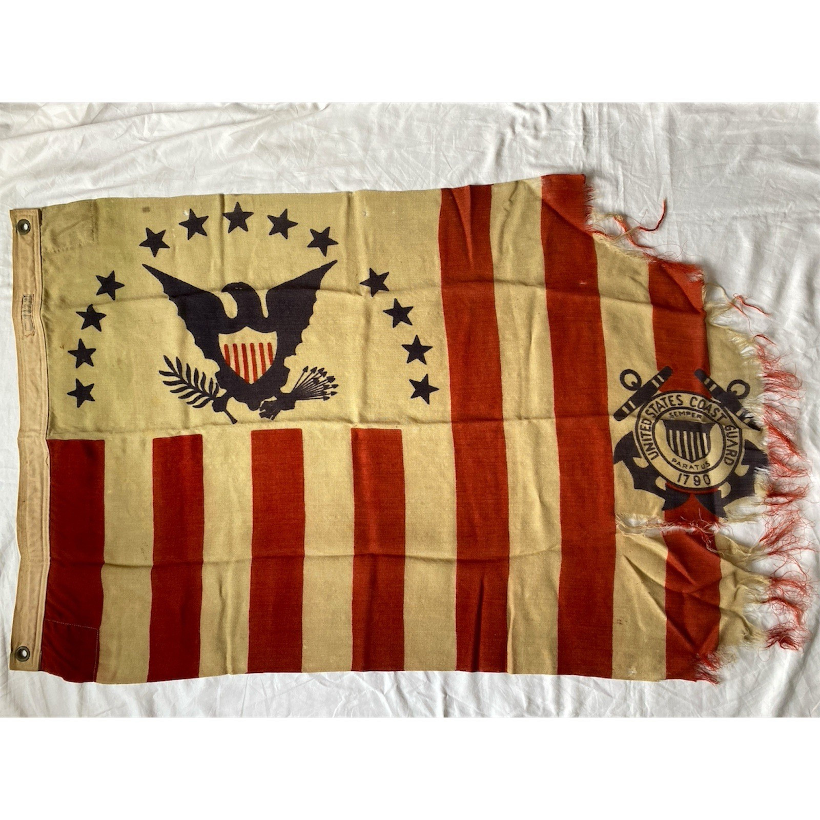 Authentic WWII American USA Coast Guard Wool Ensign with Provenance -World War