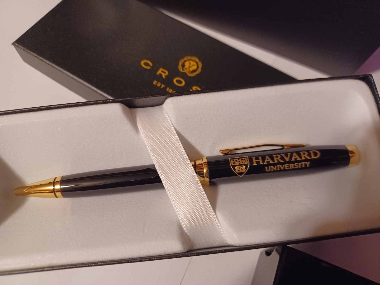 HARVARD UNIVERSITY CROSS BLACK 23KT GOLD BALLPOINT PEN $120 STUDENT COLLEGE GIFT