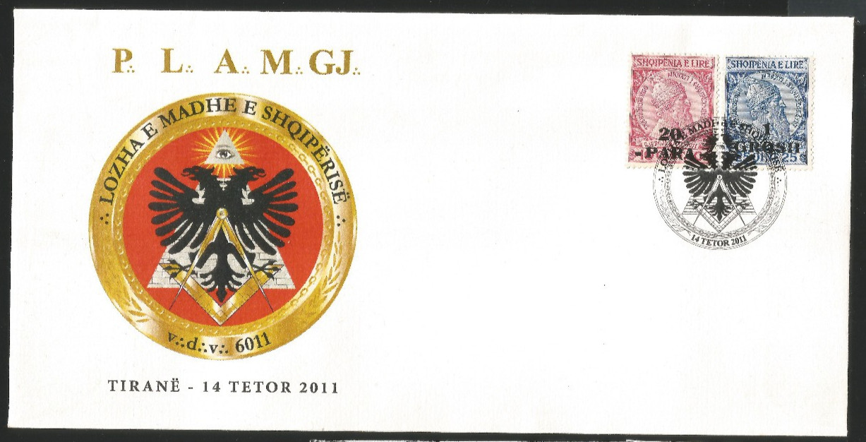 Albania 2011 Masonic Cover Scanderbeg Stamps Sealed in Tirana