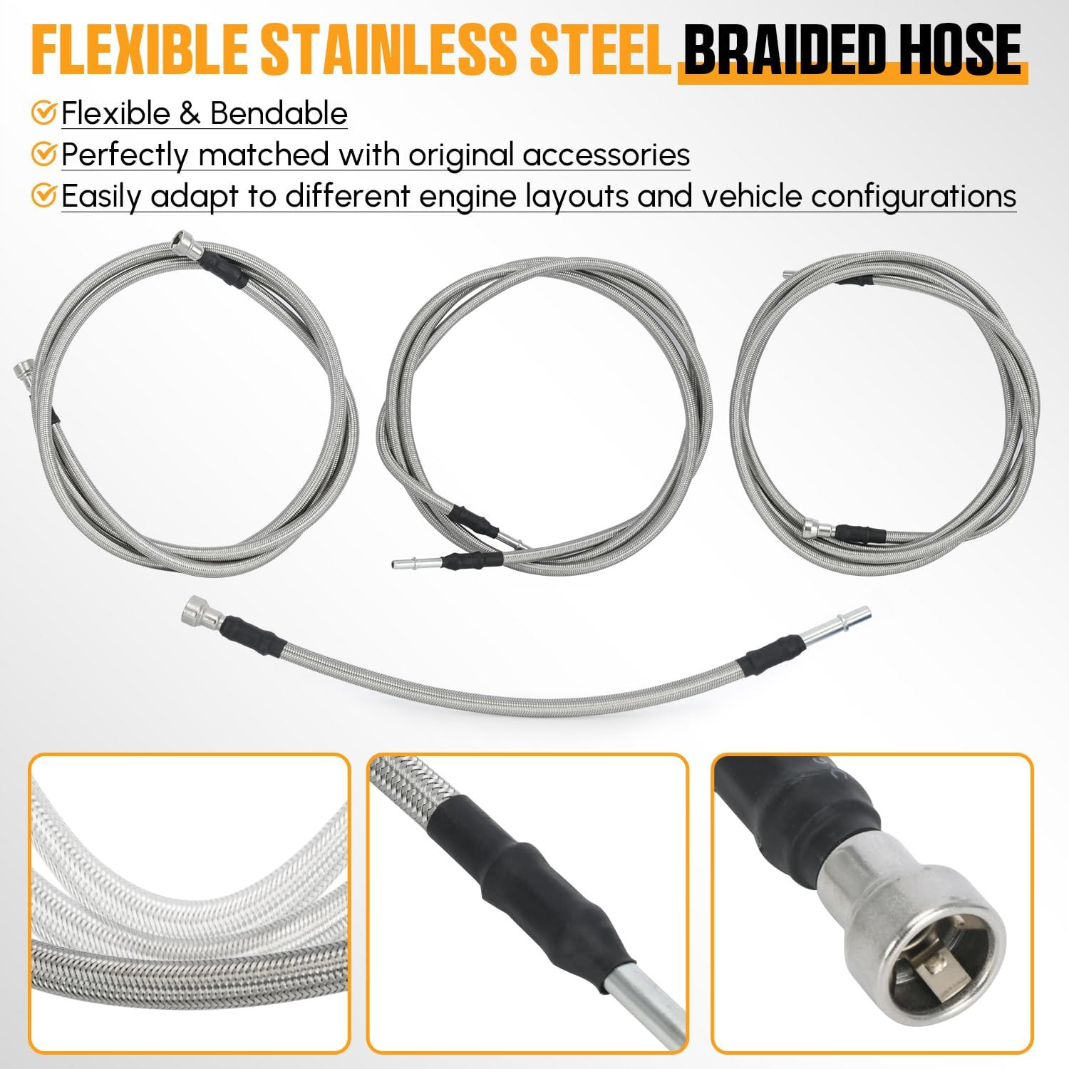 Flexible Stainless Steel Braided Fuel Line Kit Compatible with Chevy Silverado 1