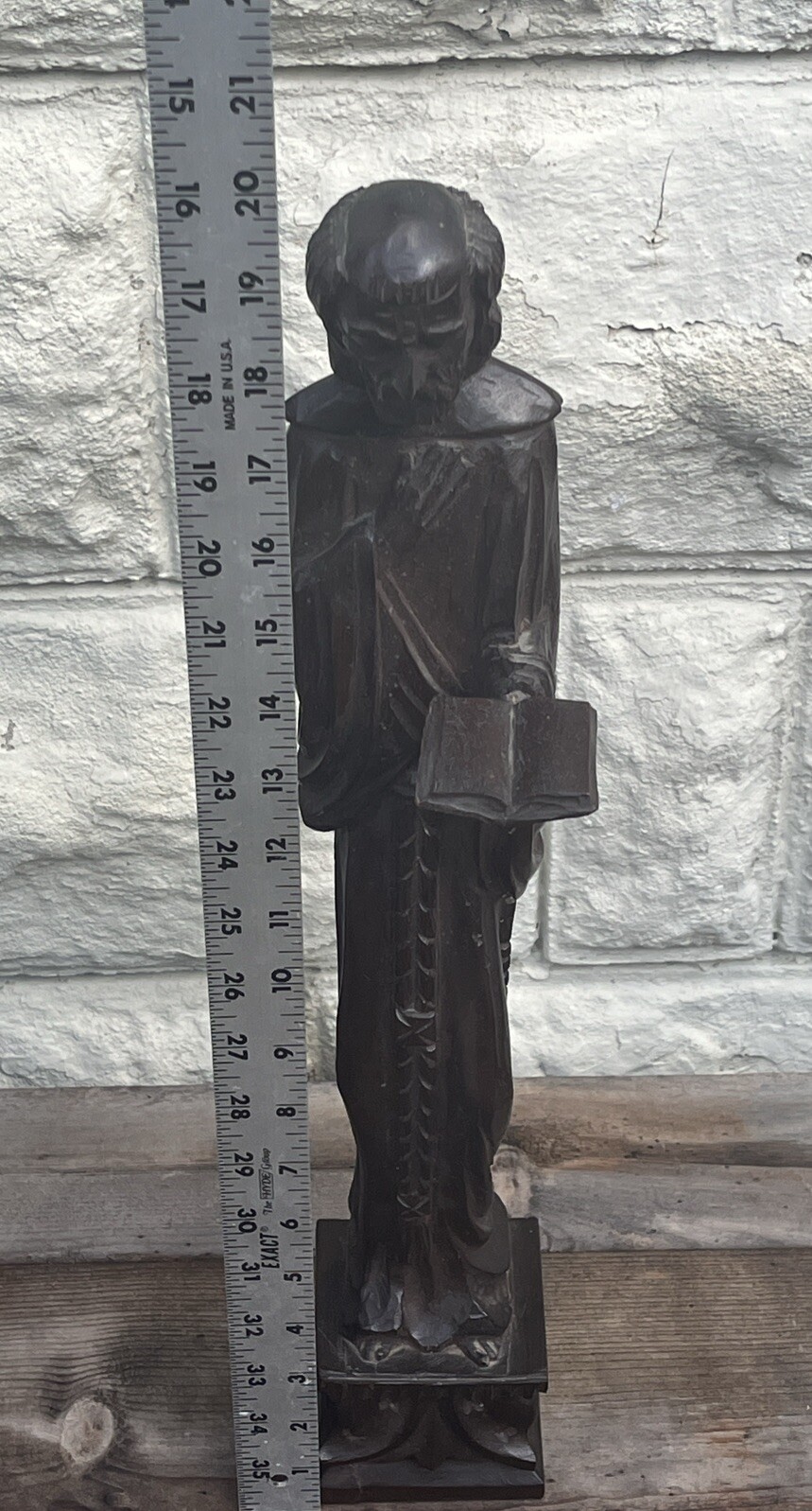 Vintage Saint Dominic Statue Hand Carved Mexico Monterrey Artist Signed 20”