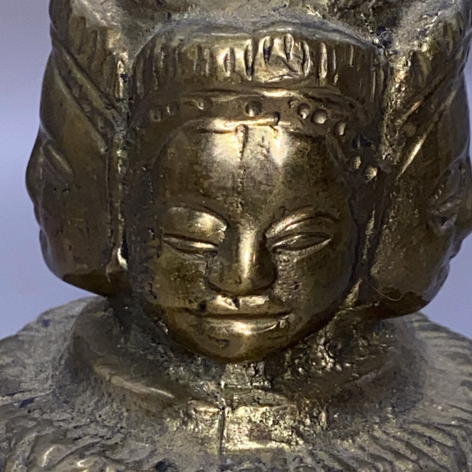 Antique BRONZE TEMPLE BELL Buddhist Tibetan Ritual Temple Bell W/ 4 Faces Handle