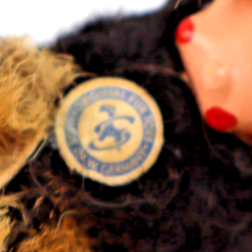 vintage Original Fur Toys miniature Cow Bull figure w/ tags bell W. Germany 3"