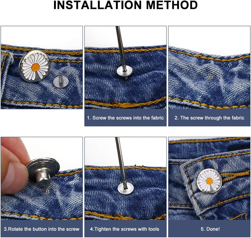 15 Sets Replacement Jeans Buttons, 17mm No-Sew Nailess Removable Metal Jeans