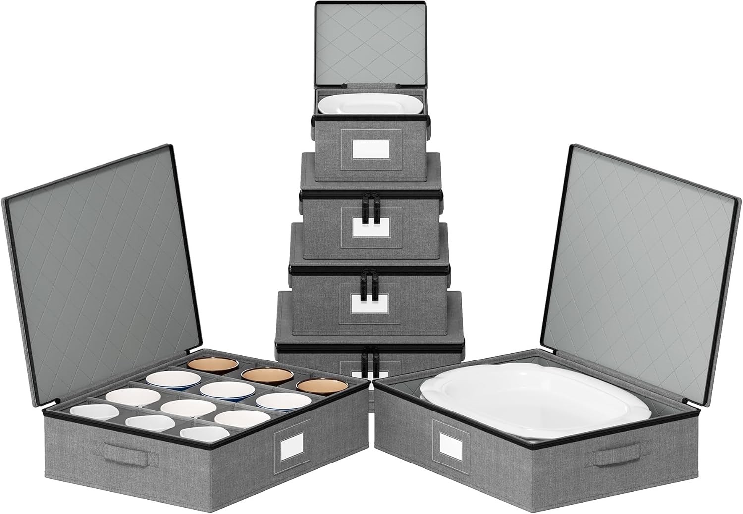 China Storage Containers 6 Pack, Stackable Hard Shell Quilted Cases with Soft