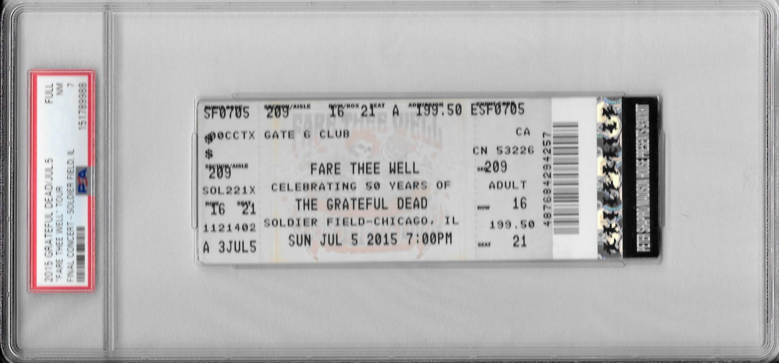 2015 Grateful Dead Final Concert Full Ticket PSA 7 July 5 Soldier Field Chicago