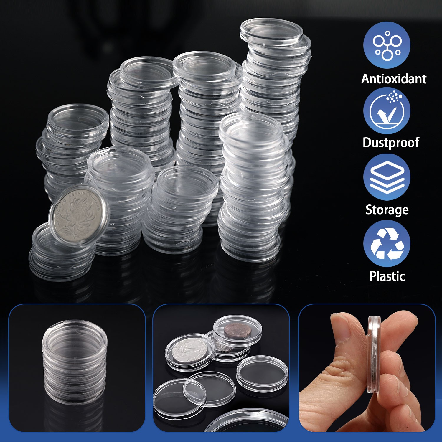 100 Direct Fit Airtight 25mm Coins Capsules Storage Holder for US Quarters