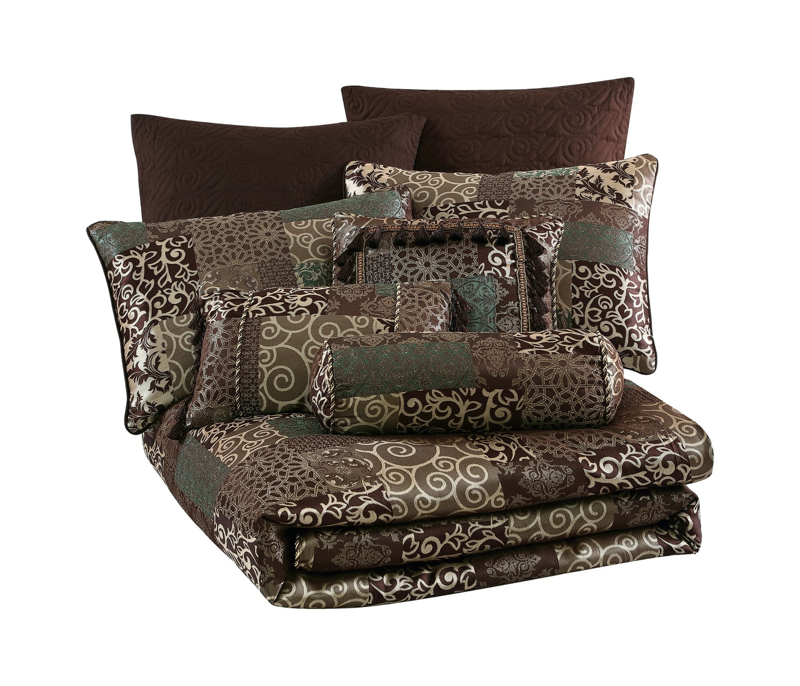 Amelia 9-Piece Rustic Jacquard Woven Floral Patchwork Comforter Bedding Set